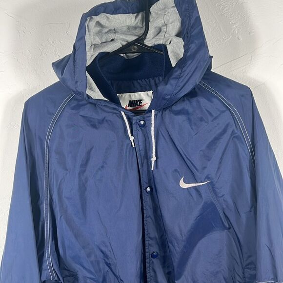 🔥 Vintage 90’s NIKE Nylon Hoodie Polyester Fleece Lined Snap Jacket - Sz M -EUC - Picture 2 of 13